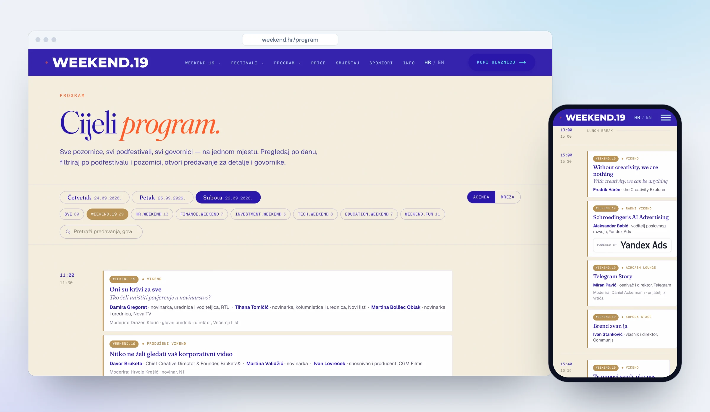 Program festivala na webu i mobitelu