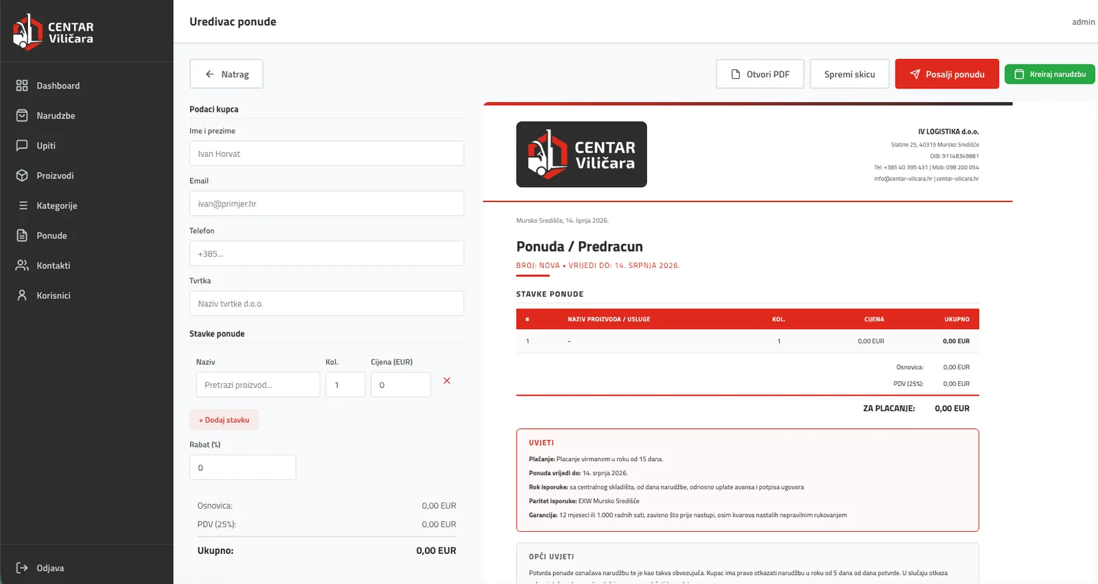 Uređivač ponude — ponuda i PDF automatski