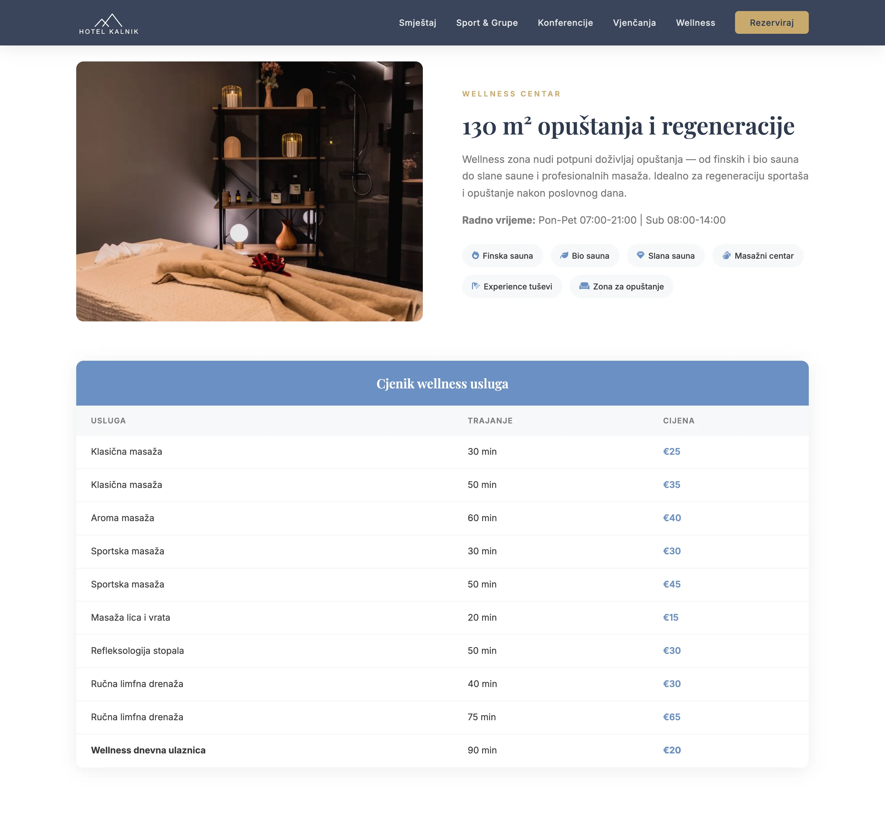 Wellness sekcija — Sauna, masaže & tretmani