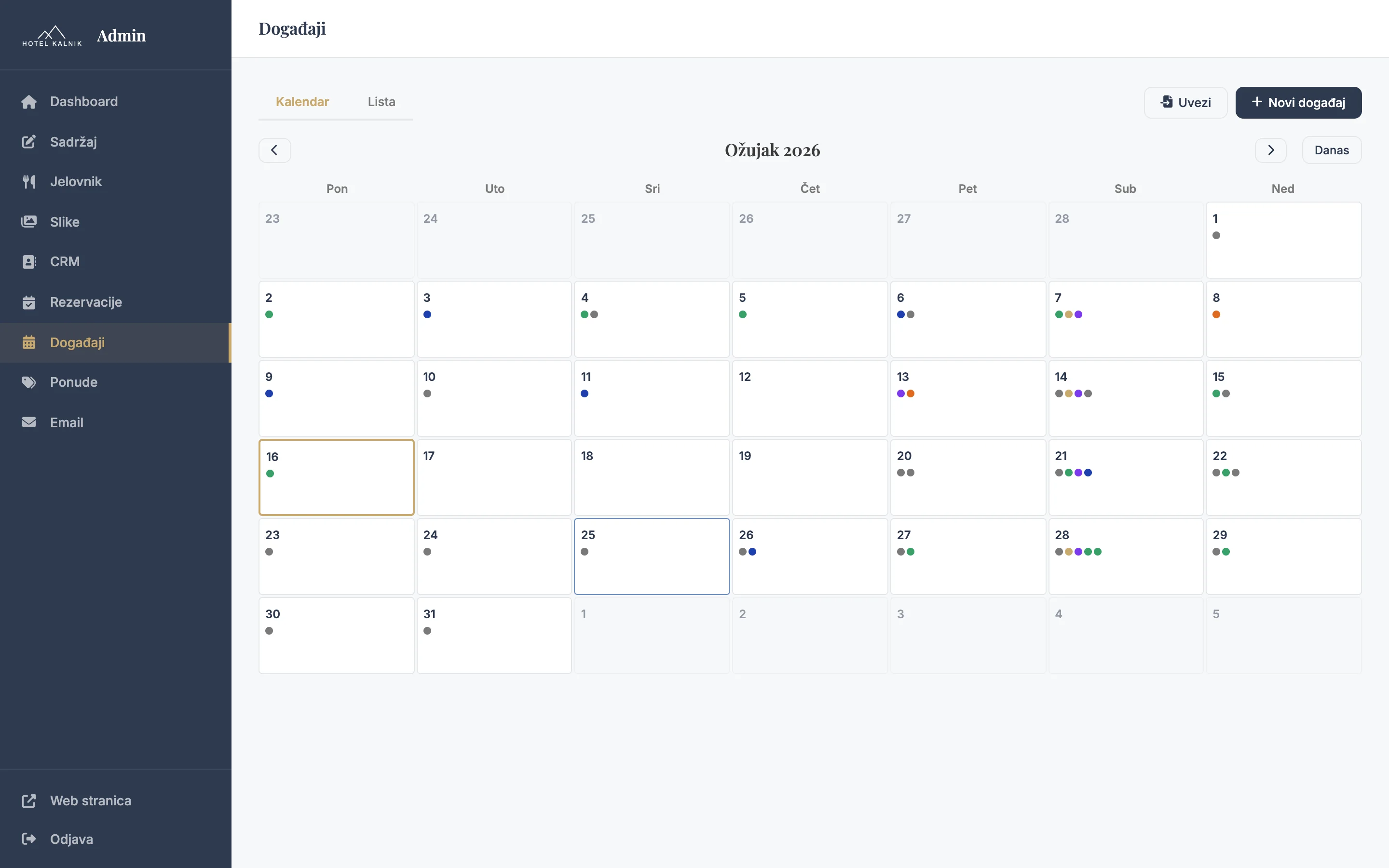 Događaji — Kalendar & upravljanje